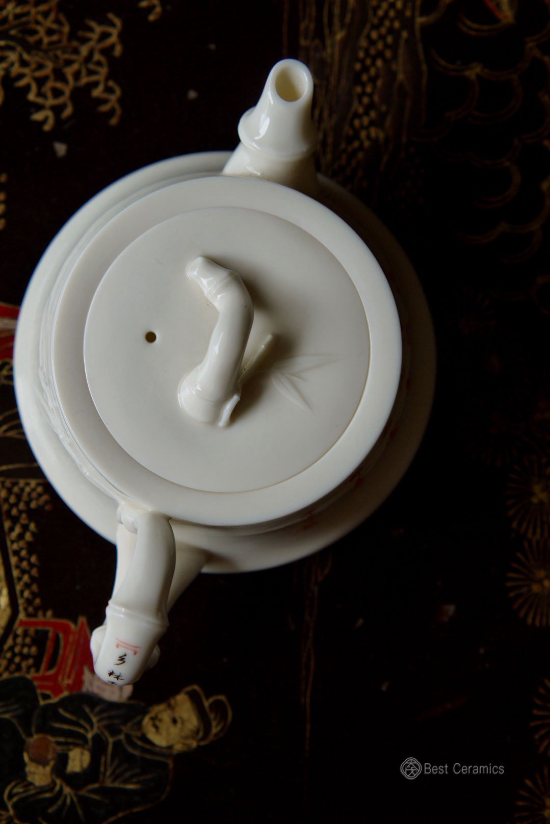 Ivory Jade Porcelain Teapot with Handwritten Poem Bamboo|Best Ceramics