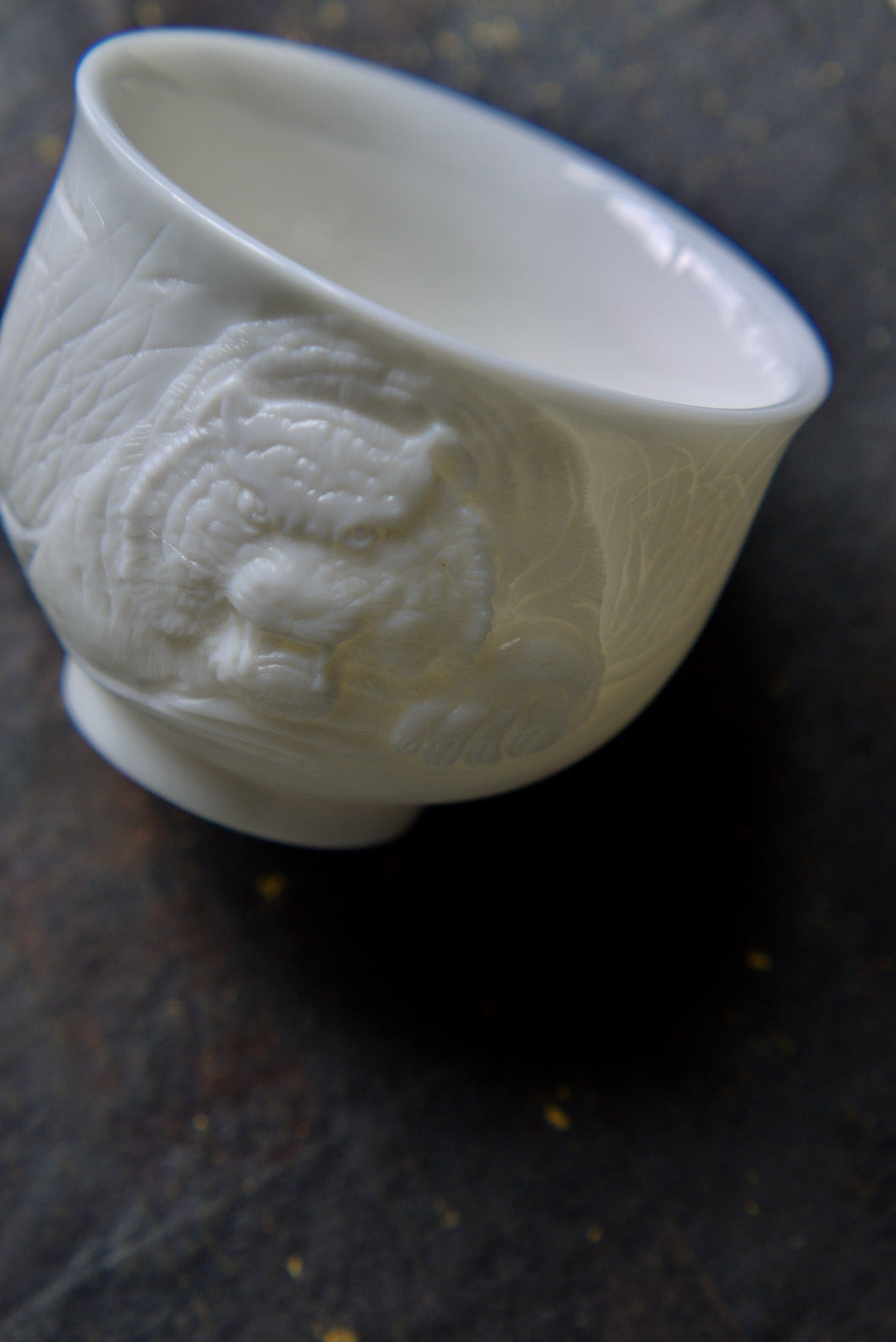 Dehua Jade White Porcelain Hand-Carved Tiger Blanc De Chine Teacup-Best Ceramics