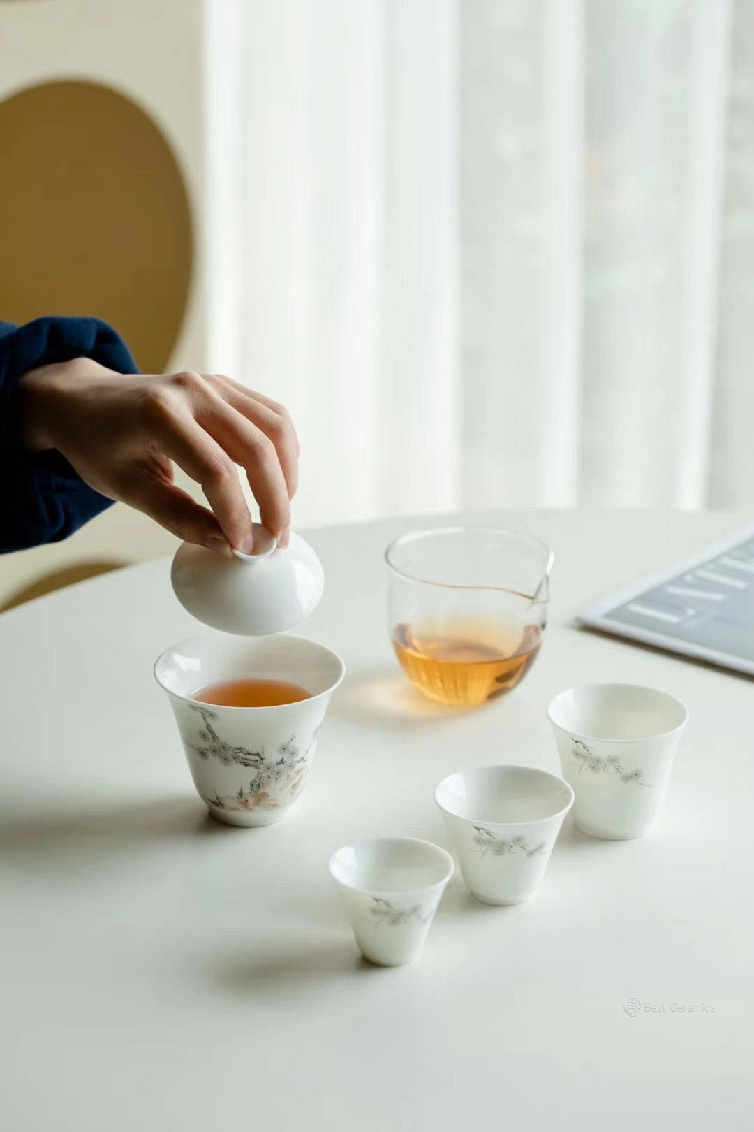 Hand-Painted Pine and Stone Tea Set