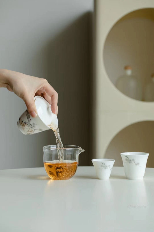 Hand-Painted Pine and Stone Tea Set