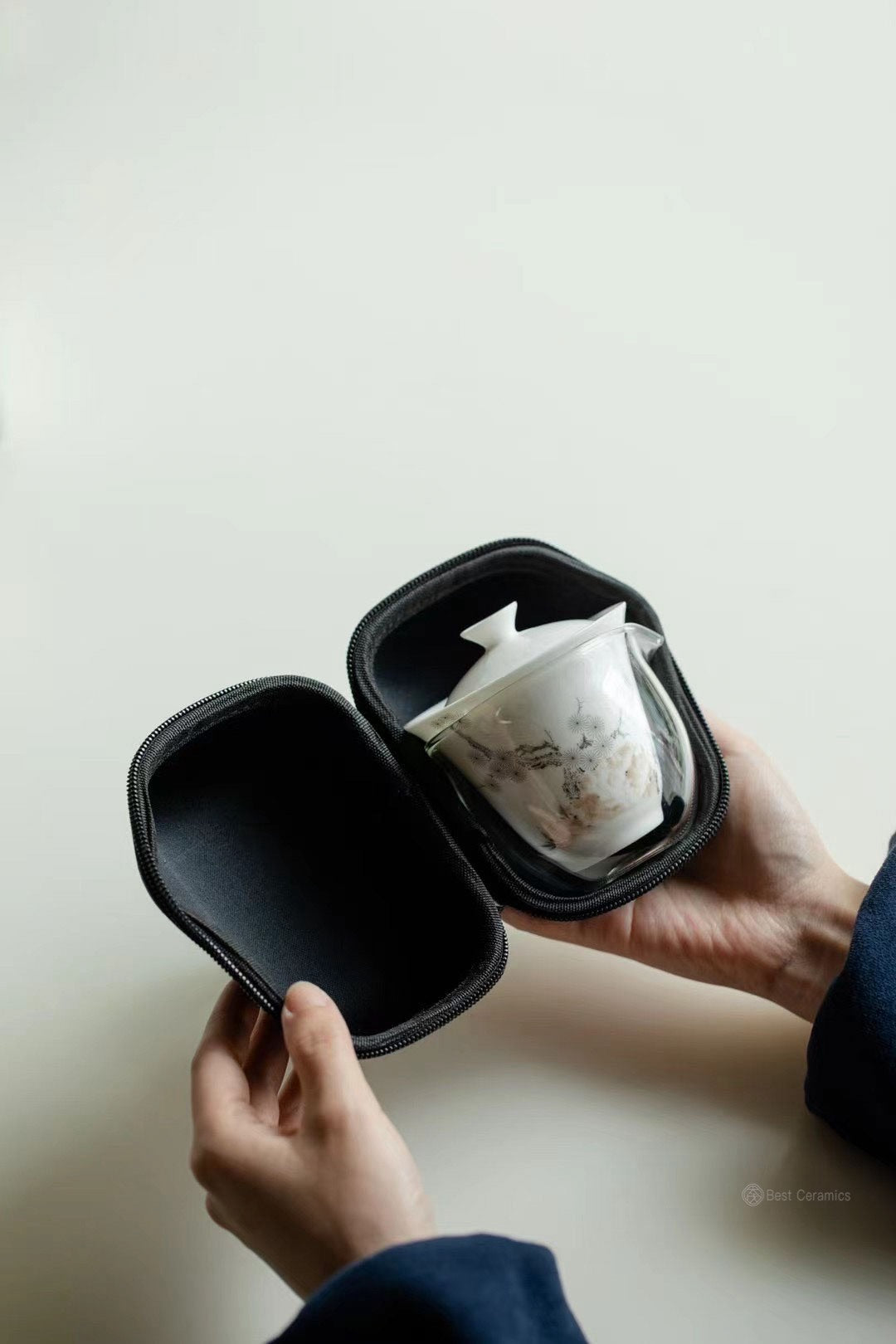 Hand-Painted Pine and Stone Tea Set