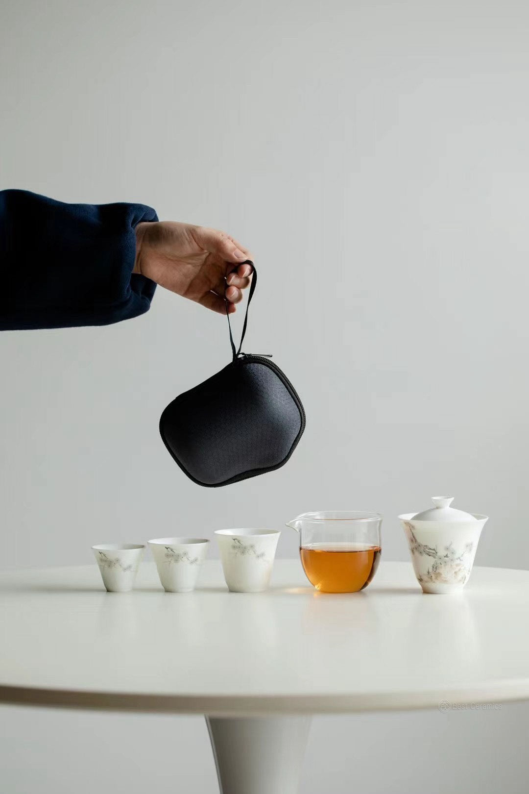 Hand-Painted Pine and Stone Tea Set