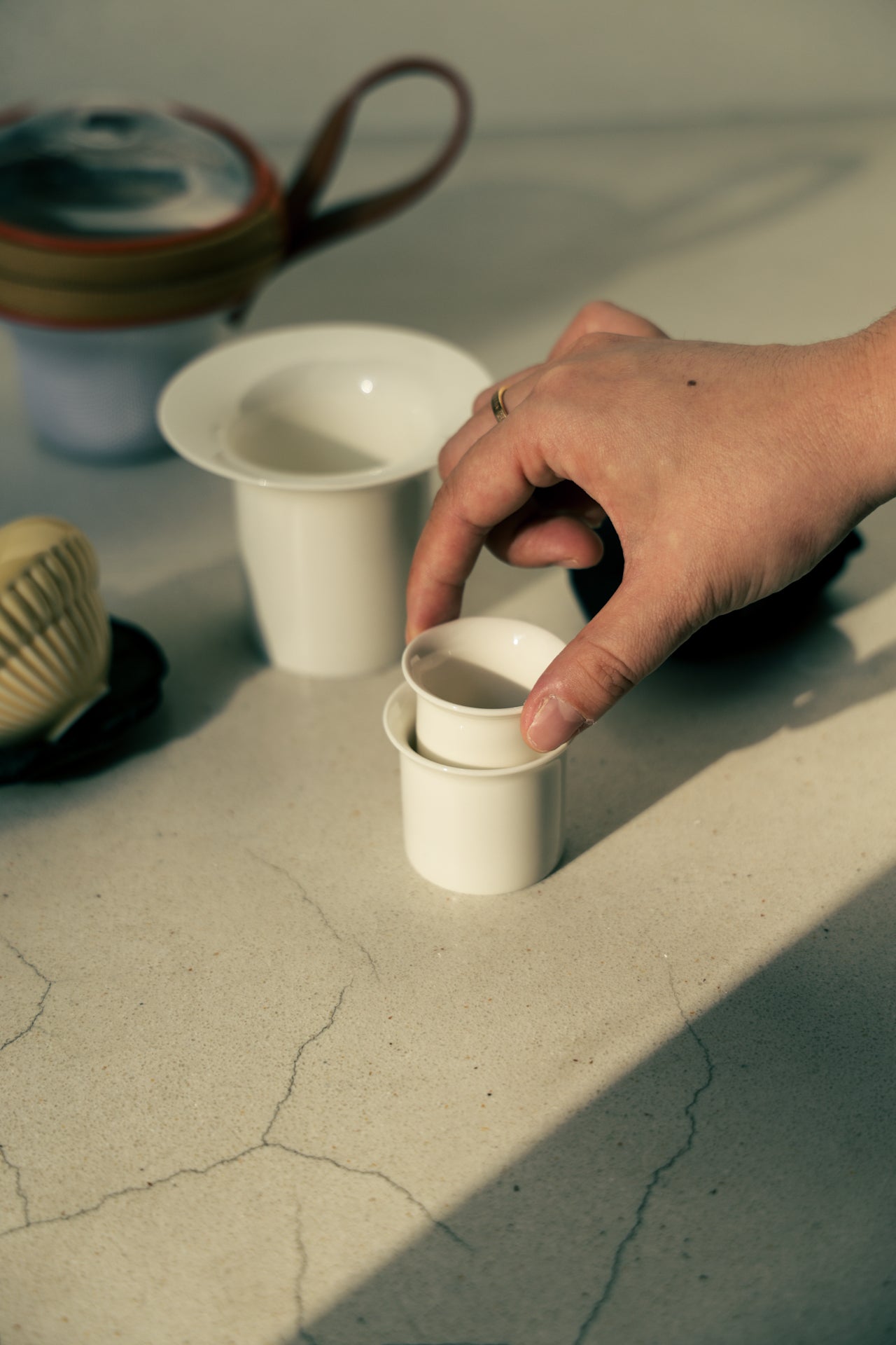 Compact Travel Gaiwan Set | Matte Cream Porcelain for Tea Anywhere