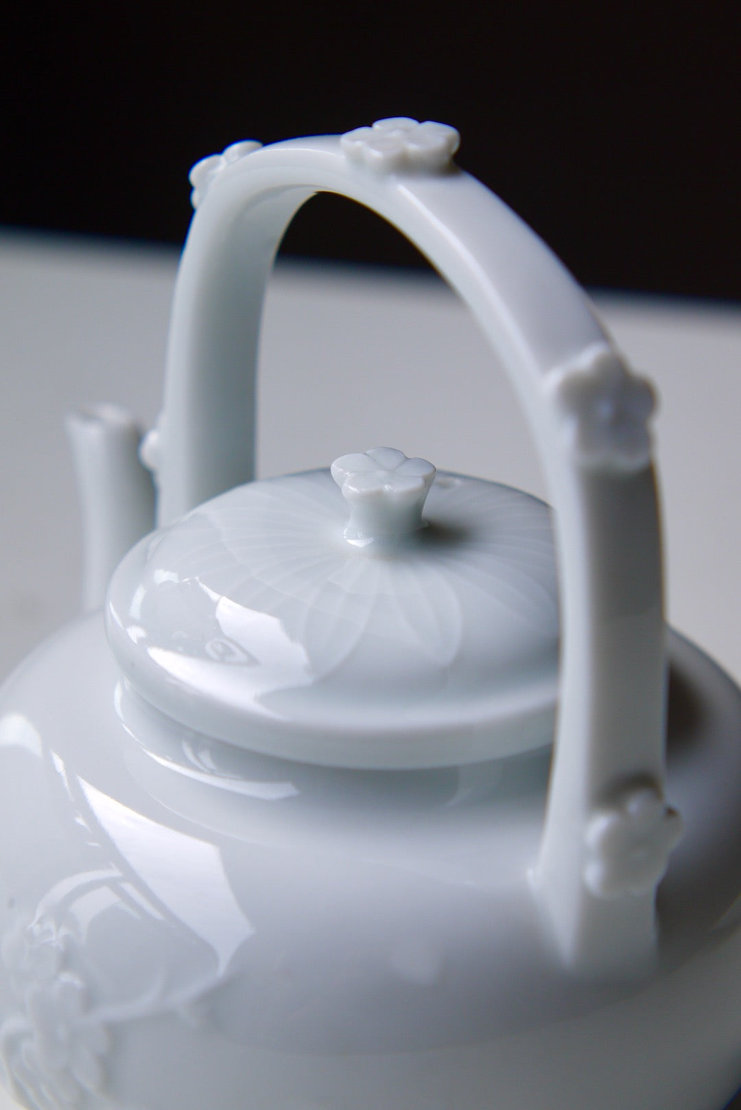 Vintage Dehua Blanc De Chine Plum Blossom Carrying Handle  Porcelain Teapot|BestCeramics