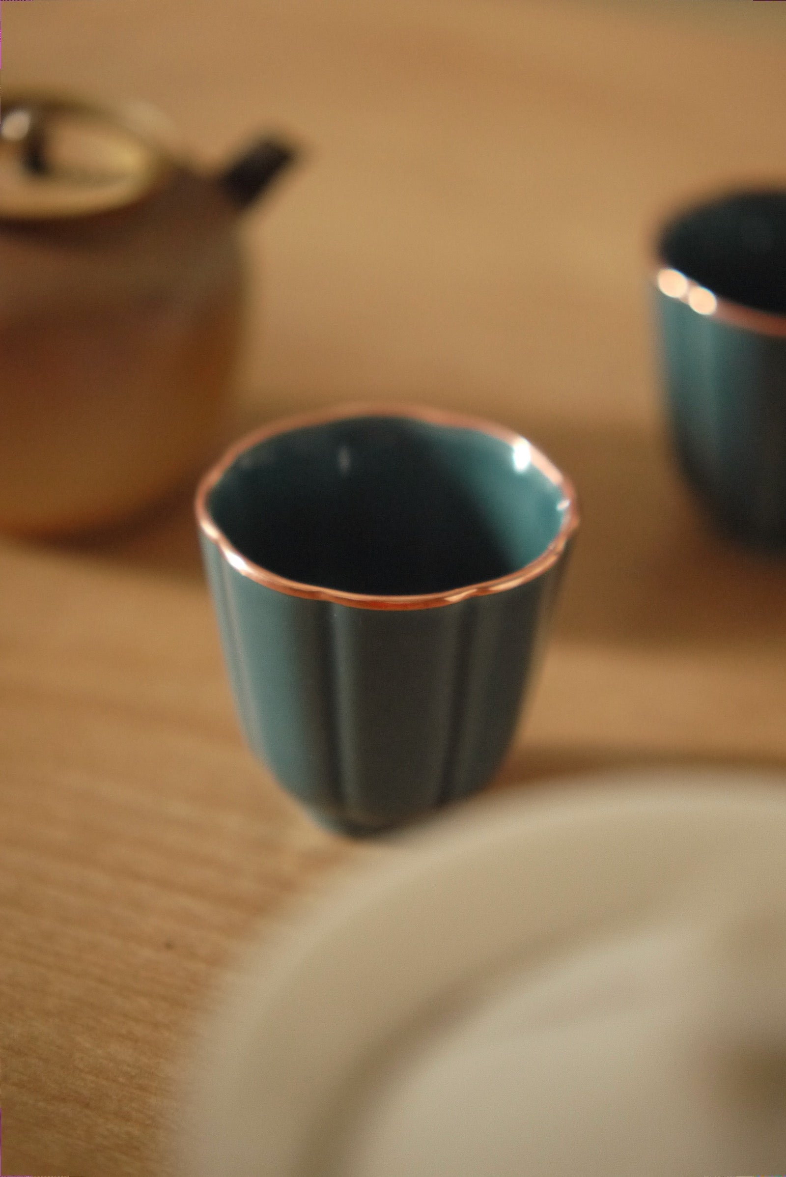 Wabi-Sabi Copper Rim Kou Vintage Style Dehua Porcelain Gongfu Teacup Best Ceramics