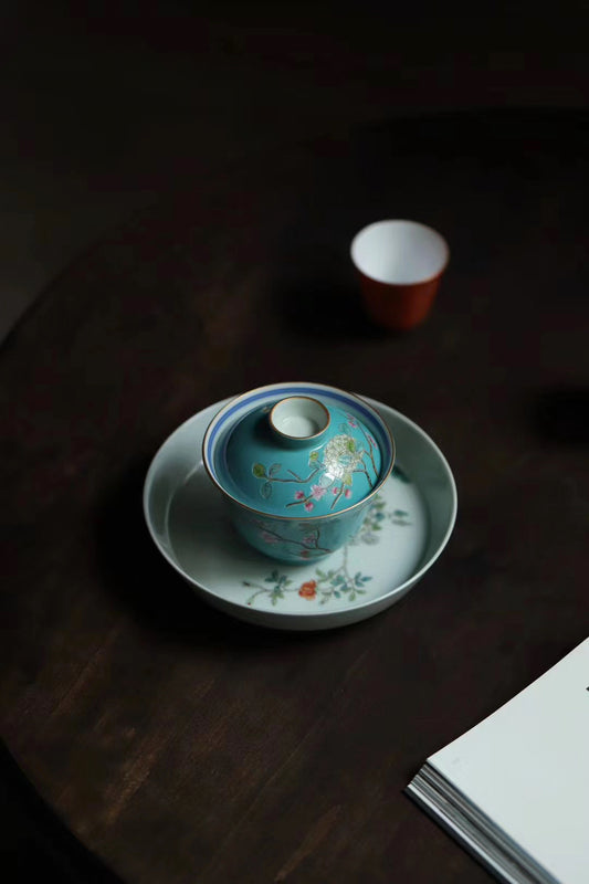 China Handpainted Vintage Gongfu Tea Green Glaze Gaiwan|Best Ceramics