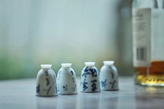 Vintage Style Chinese Qinghua Poetry Gongfu Teacup Set | Best Ceramics