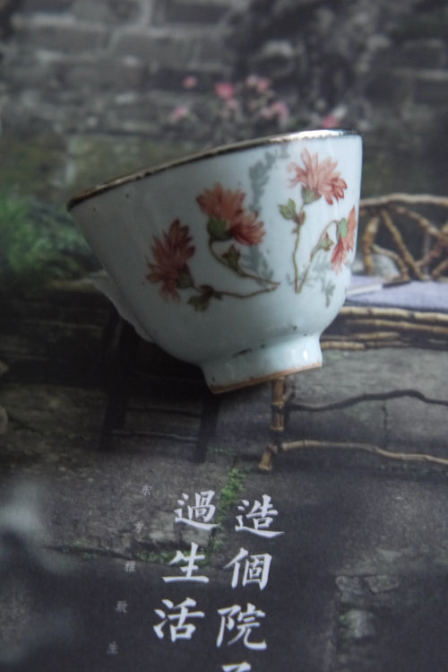 Wabi-sabi Style Ancient Teacup With Copper Rim Vintage Dehua Porcelain Cup BestCeramics