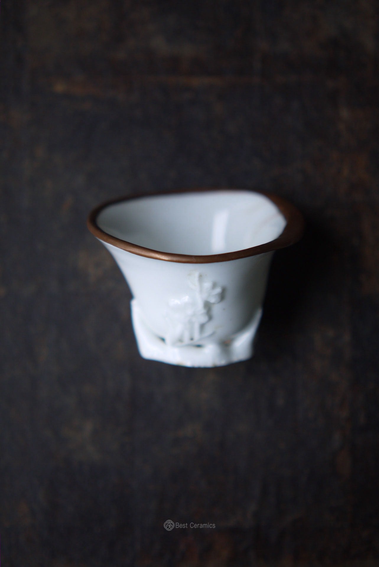 Antique Ming Dehua Plum Blossom Teacup With Copper Top of Rims|Best Ceramics
