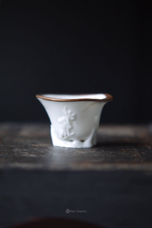 Antique Ming Dehua Plum Blossom Teacup With Copper Top of Rims|Best Ceramics