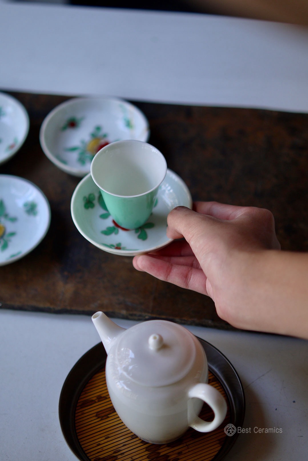 Vintage Dehua Famille Rose Tea Saucers