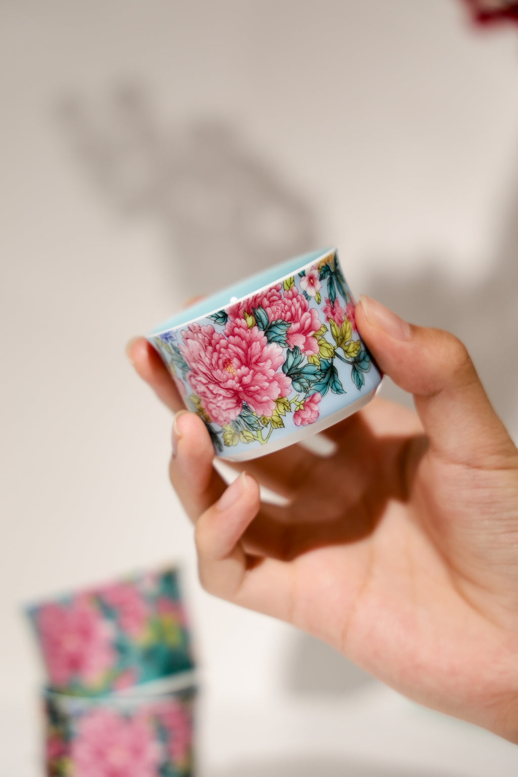 Six-Piece Hand-Painted Porcelain Teacup Set | Gilded Rim for Tea & Coffee