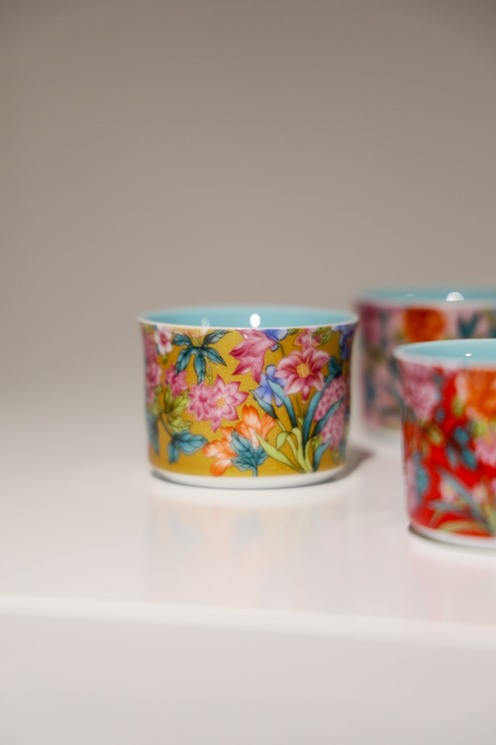 Six-Piece Hand-Painted Porcelain Teacup Set | Gilded Rim for Tea & Coffee