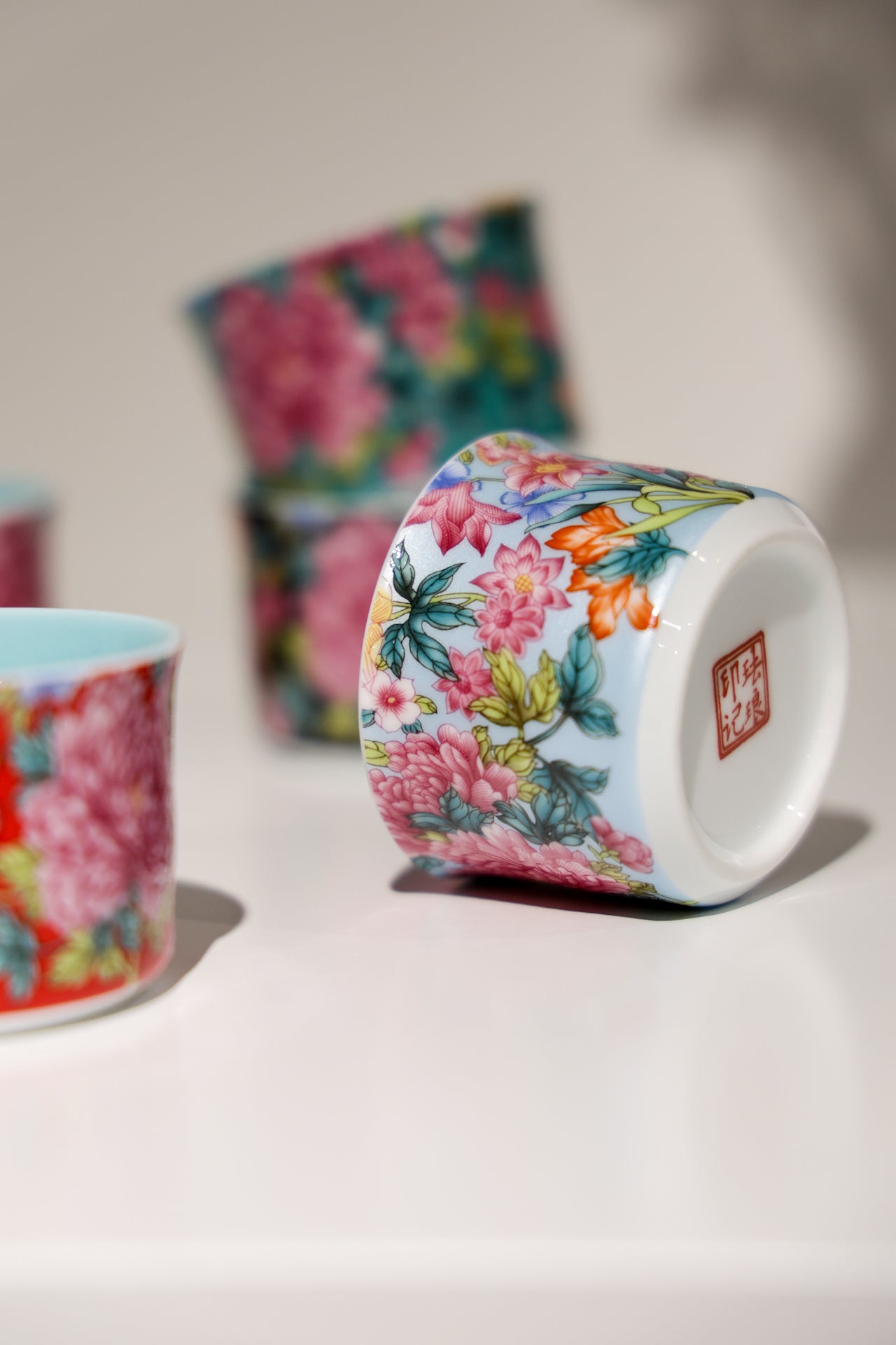 Six-Piece Hand-Painted Porcelain Teacup Set | Gilded Rim for Tea & Coffee