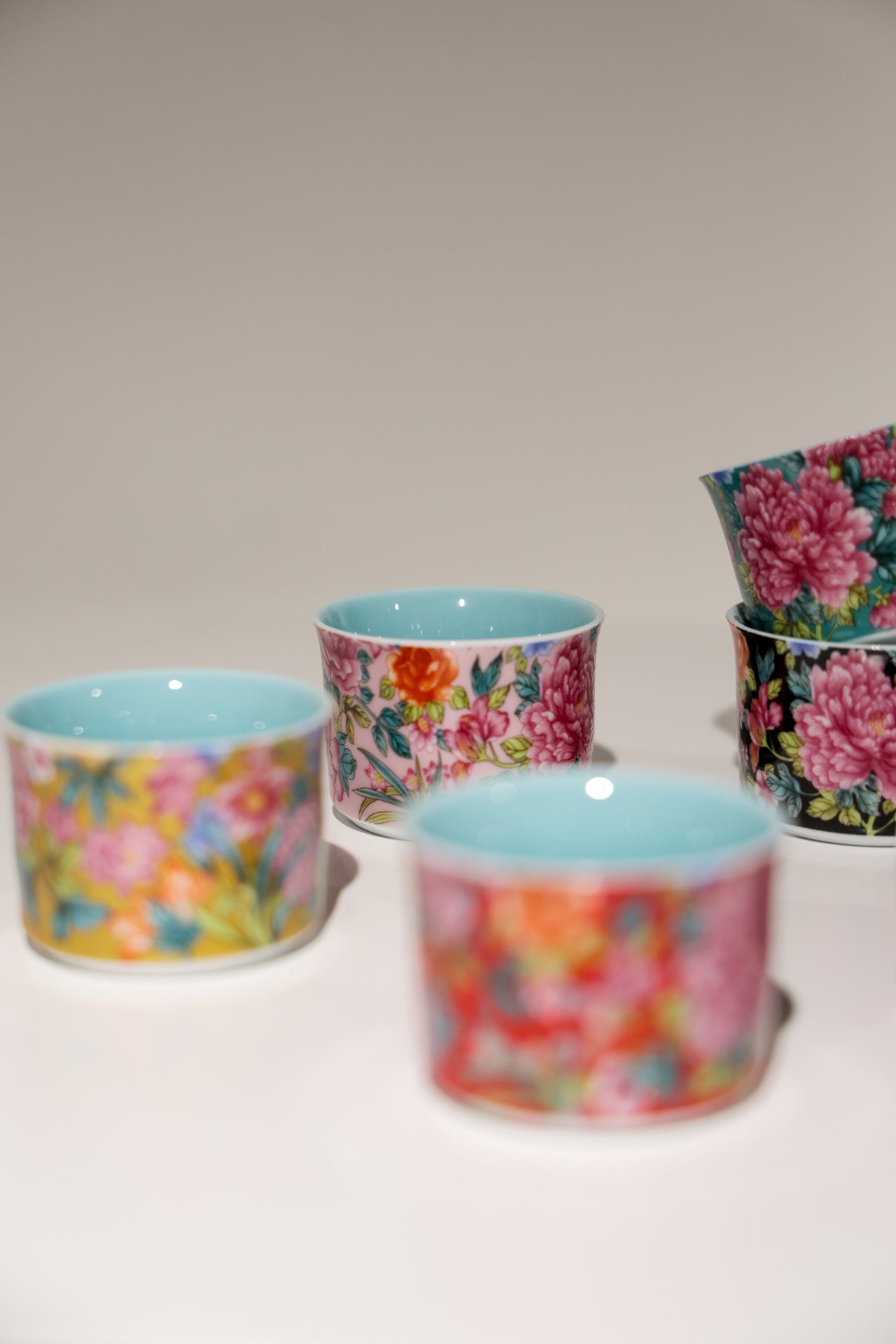 Six-Piece Hand-Painted Porcelain Teacup Set | Gilded Rim for Tea & Coffee