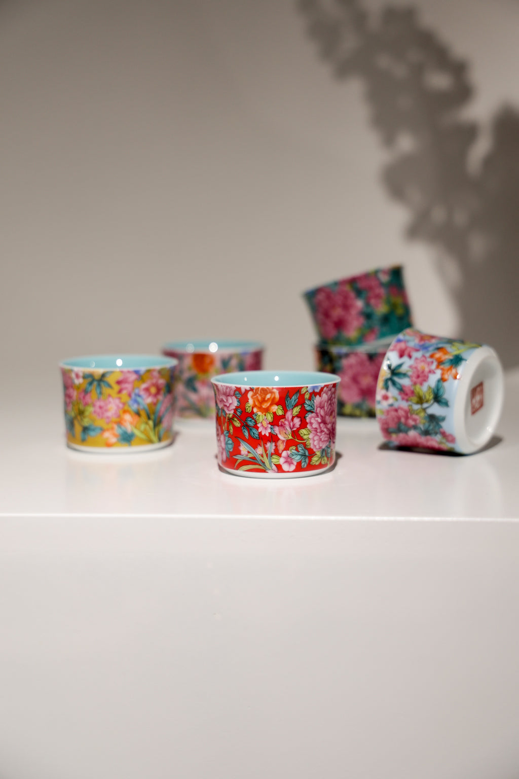 Six-Piece Hand-Painted Porcelain Teacup Set | Gilded Rim for Tea & Coffee