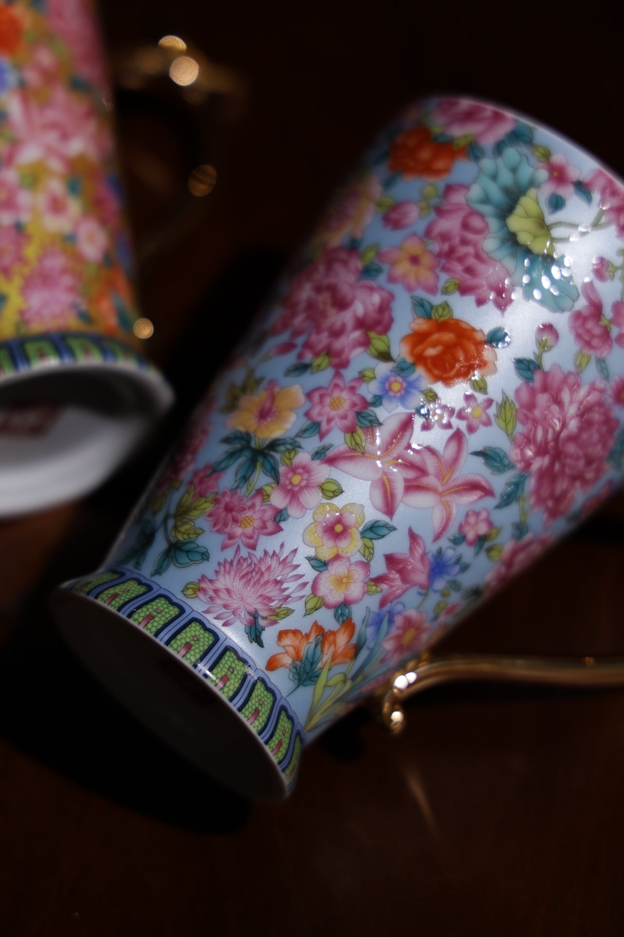 Luxury Floral  Porcelain Tea Cup with Gold Bird Handle-Best Ceramics