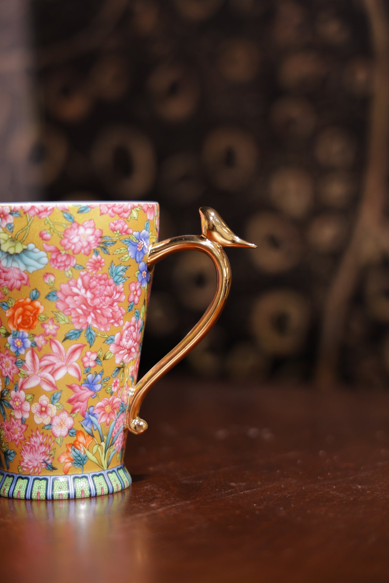 Luxury Floral  Porcelain Tea Cup with Gold Bird Handle-Best Ceramics