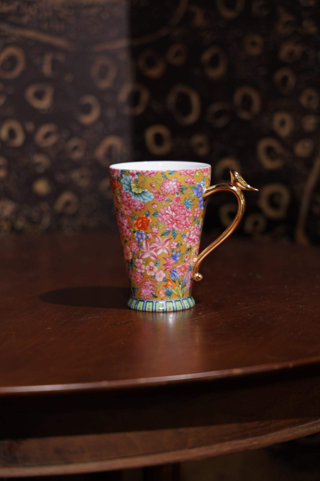 Luxury Floral  Porcelain Tea Cup with Gold Bird Handle-Best Ceramics