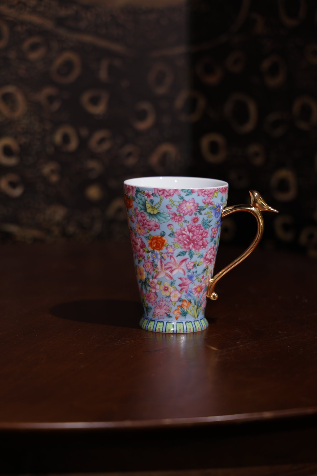 Luxury Floral  Porcelain Tea Cup with Gold Bird Handle-Best Ceramics
