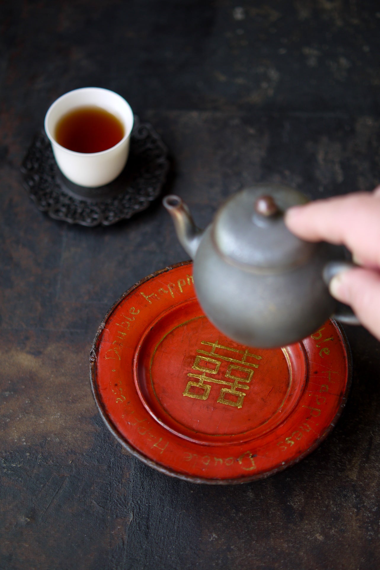 Rustic Double Happiness Wabi-sabi Lacquer Teapot Stand|Best Ceramics