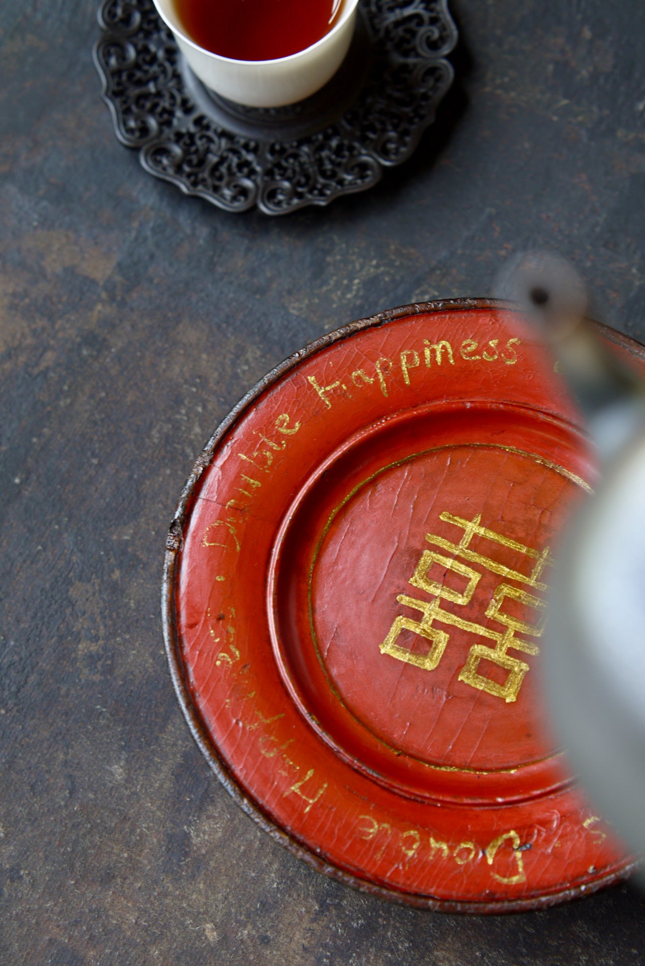 Rustic Double Happiness Wabi-sabi Lacquer Teapot Stand|Best Ceramics