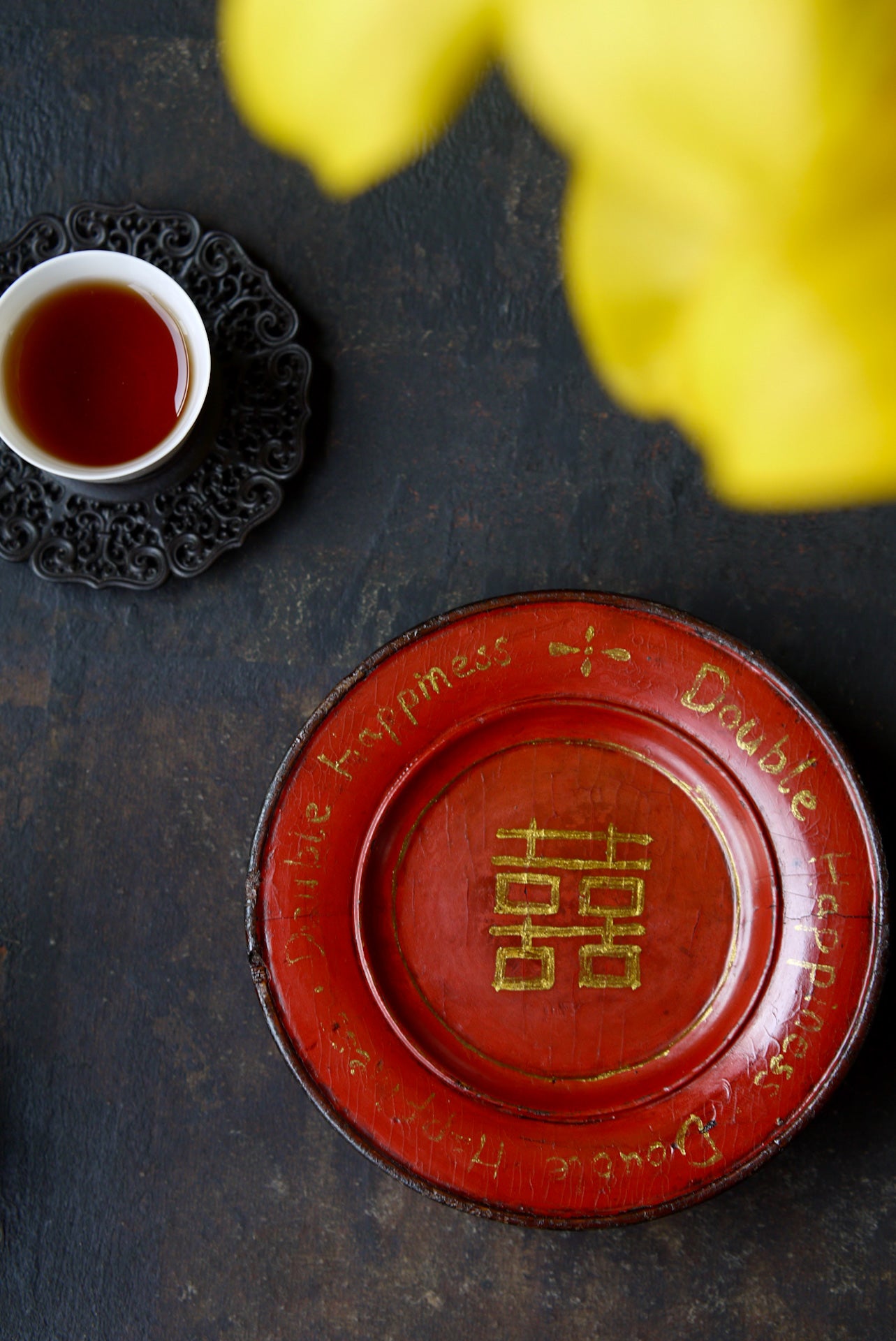 Rustic Double Happiness Wabi-sabi Lacquer Teapot Stand|Best Ceramics