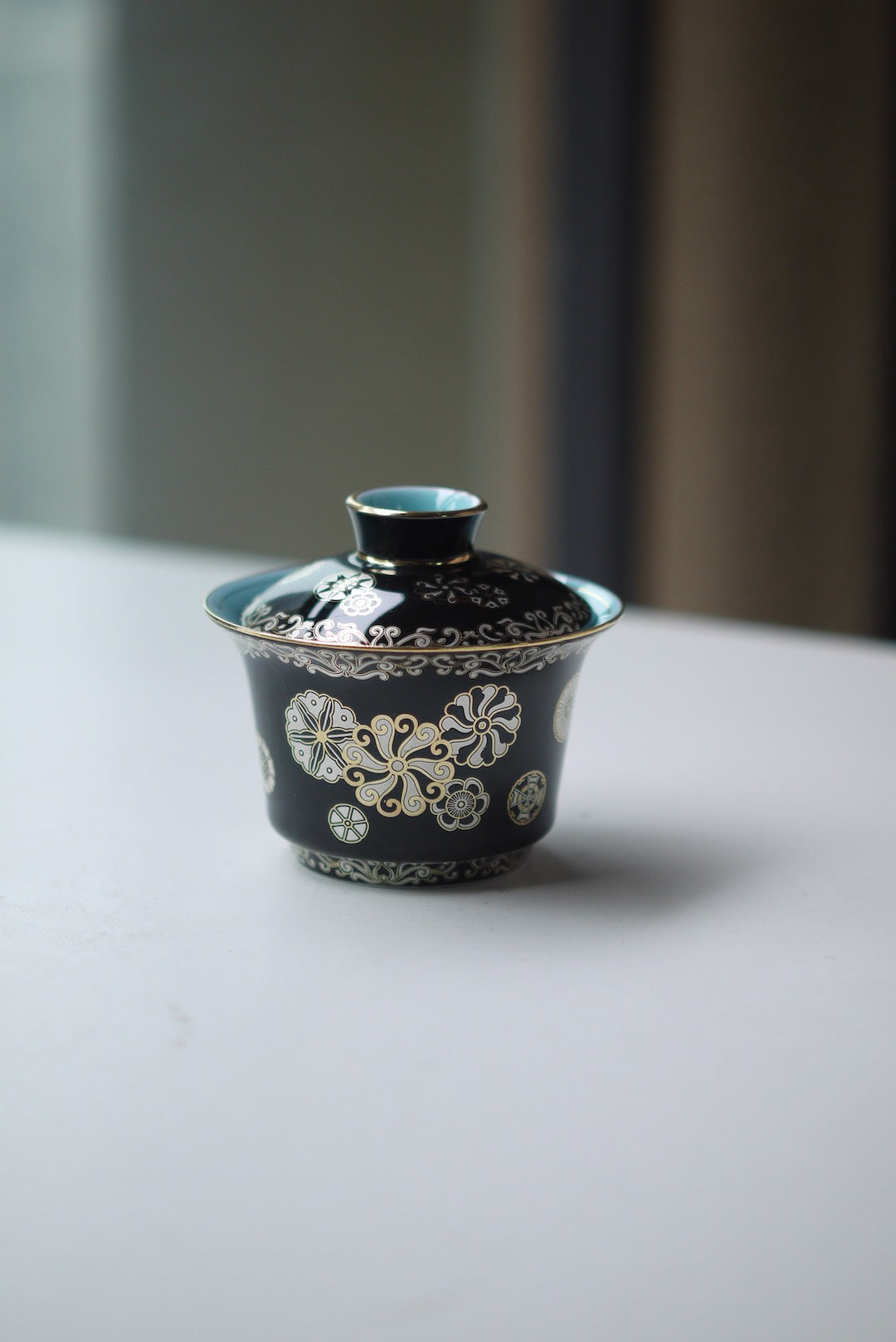 Black Porcelain Gaiwan With Gold Silver Traditional Chines Patterns|Best Ceraimcs