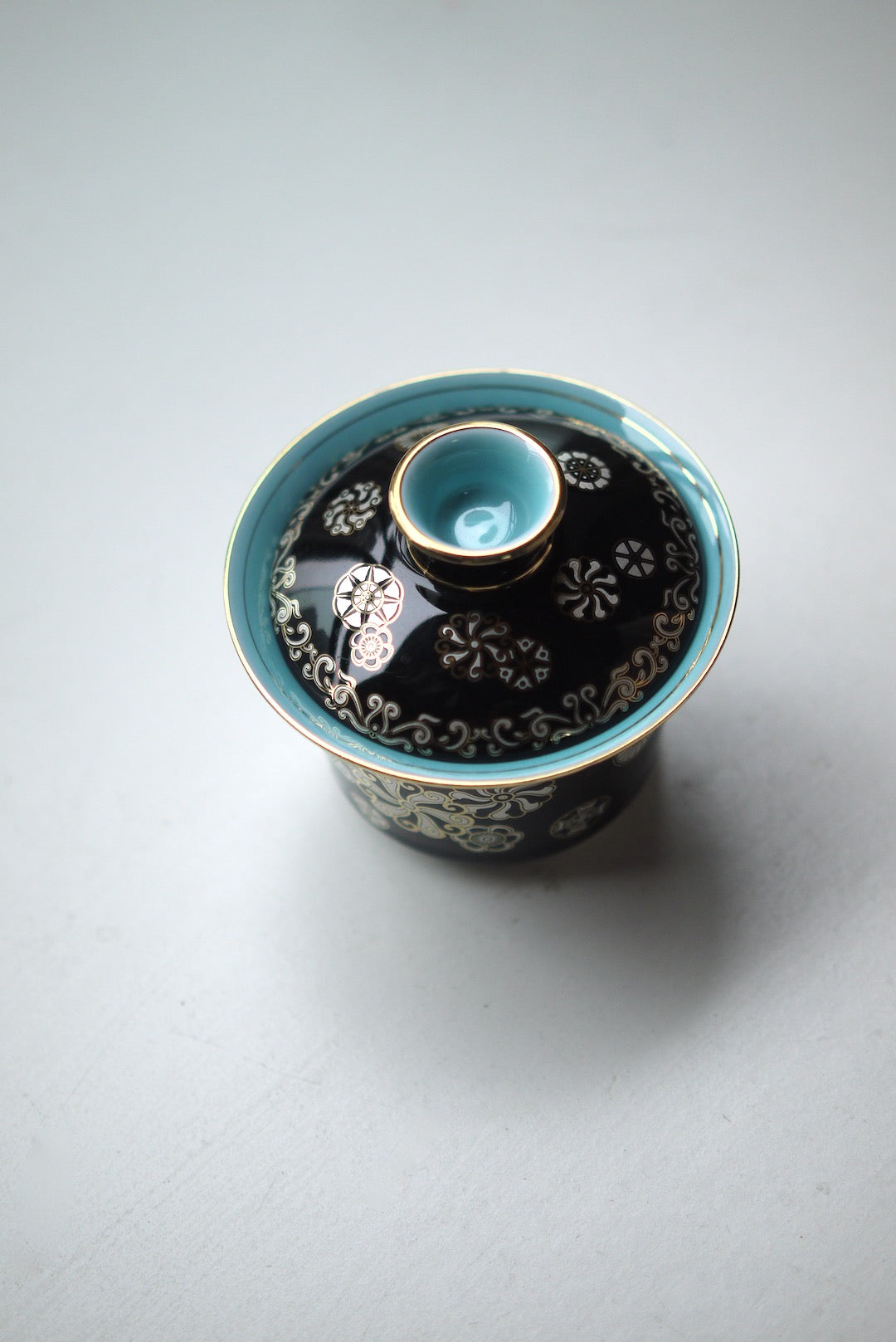 Black Porcelain Gaiwan With Gold Silver Traditional Chines Patterns|Best Ceraimcs