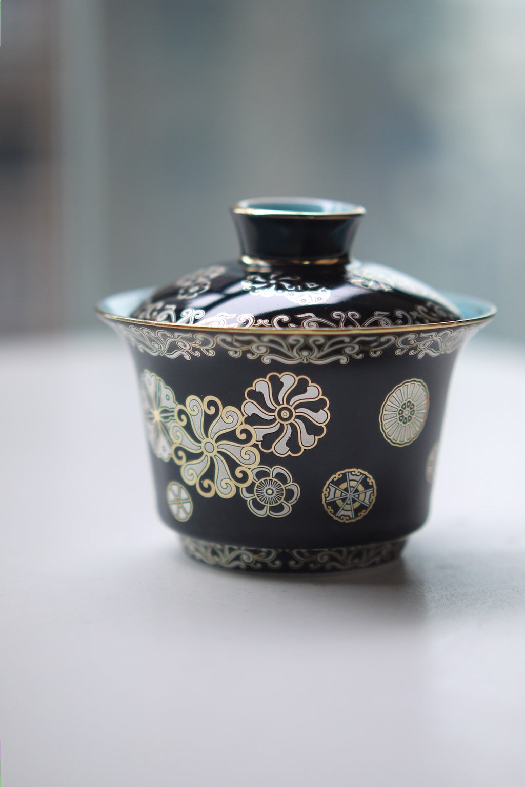 Black Porcelain Gaiwan With Gold Silver Traditional Chines Patterns|Best Ceraimcs