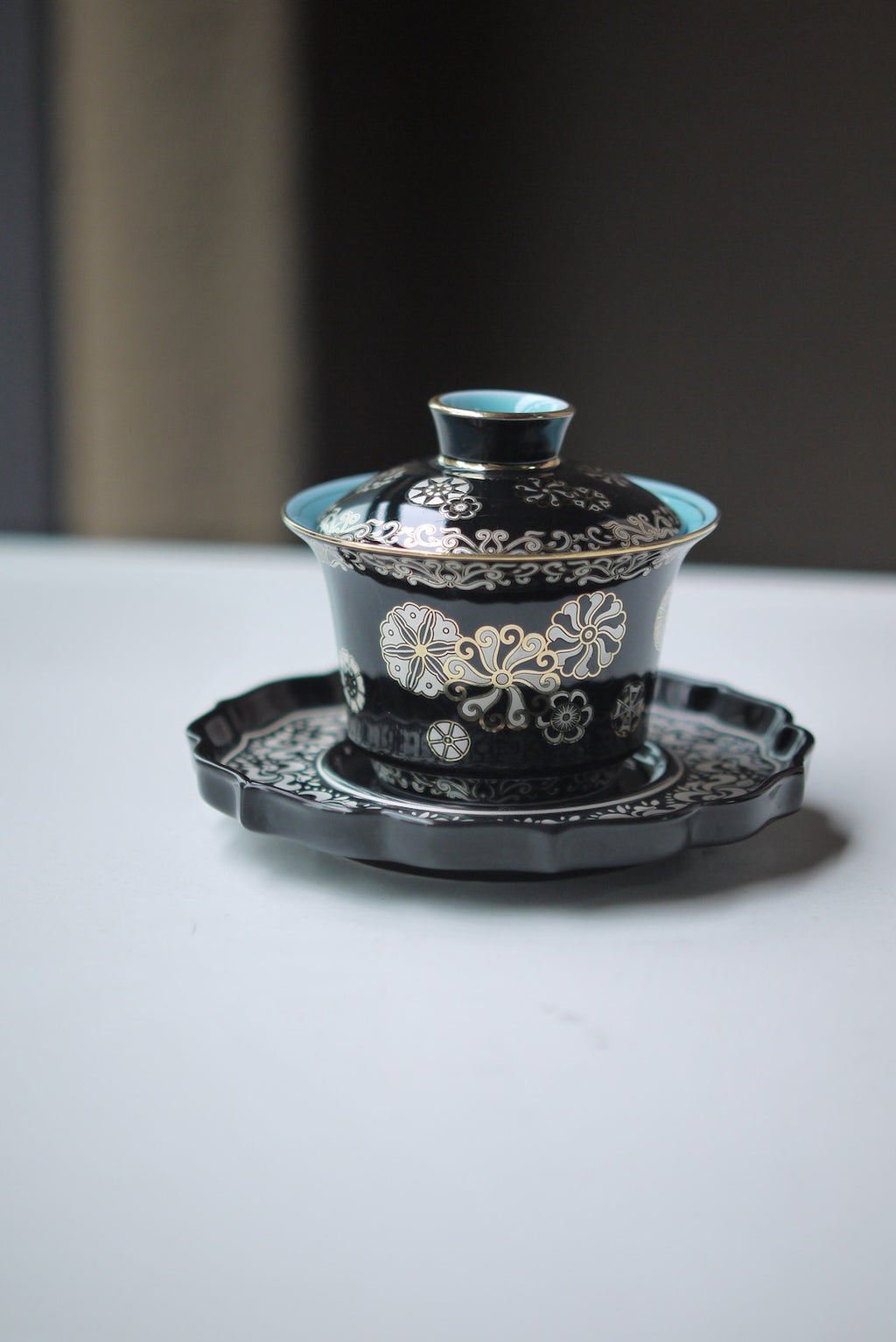 Black Porcelain Gaiwan With Gold Silver Traditional Chines Patterns|Best Ceraimcs