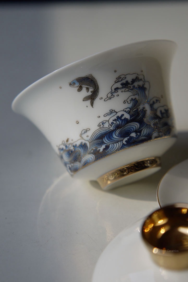 Gorgeous Peacock Blanc De Chine Dehua Porcelain Gaiwan Set |Best Ceramics