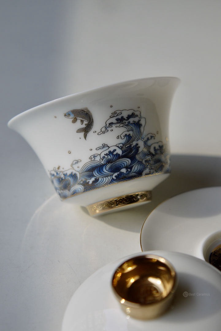Gorgeous Peacock Blanc De Chine Dehua Porcelain Gaiwan Set |Best Ceramics