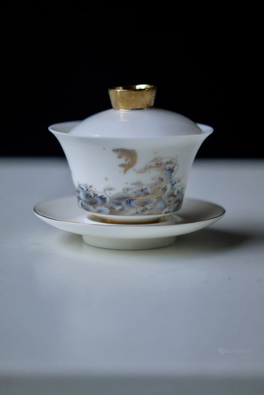 Gorgeous Peacock Blanc De Chine Dehua Porcelain Gaiwan Set |Best Ceramics