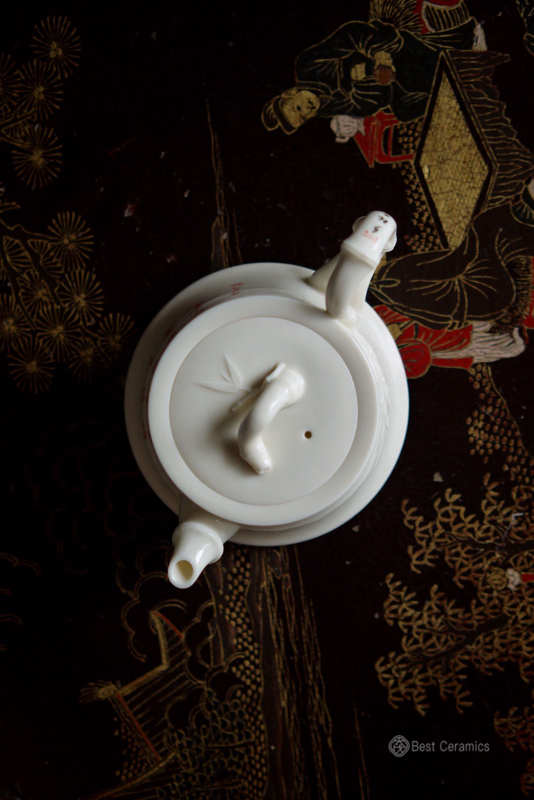 Ivory Jade Porcelain Teapot with Handwritten Poem Bamboo|Best Ceramics