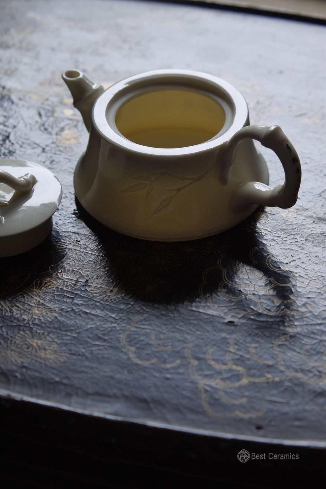 Ivory Jade Porcelain Teapot with Handwritten Poem Bamboo|Best Ceramics
