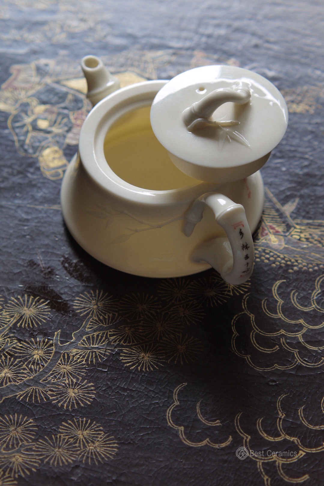 Ivory Jade Porcelain Teapot with Handwritten Poem Bamboo|Best Ceramics