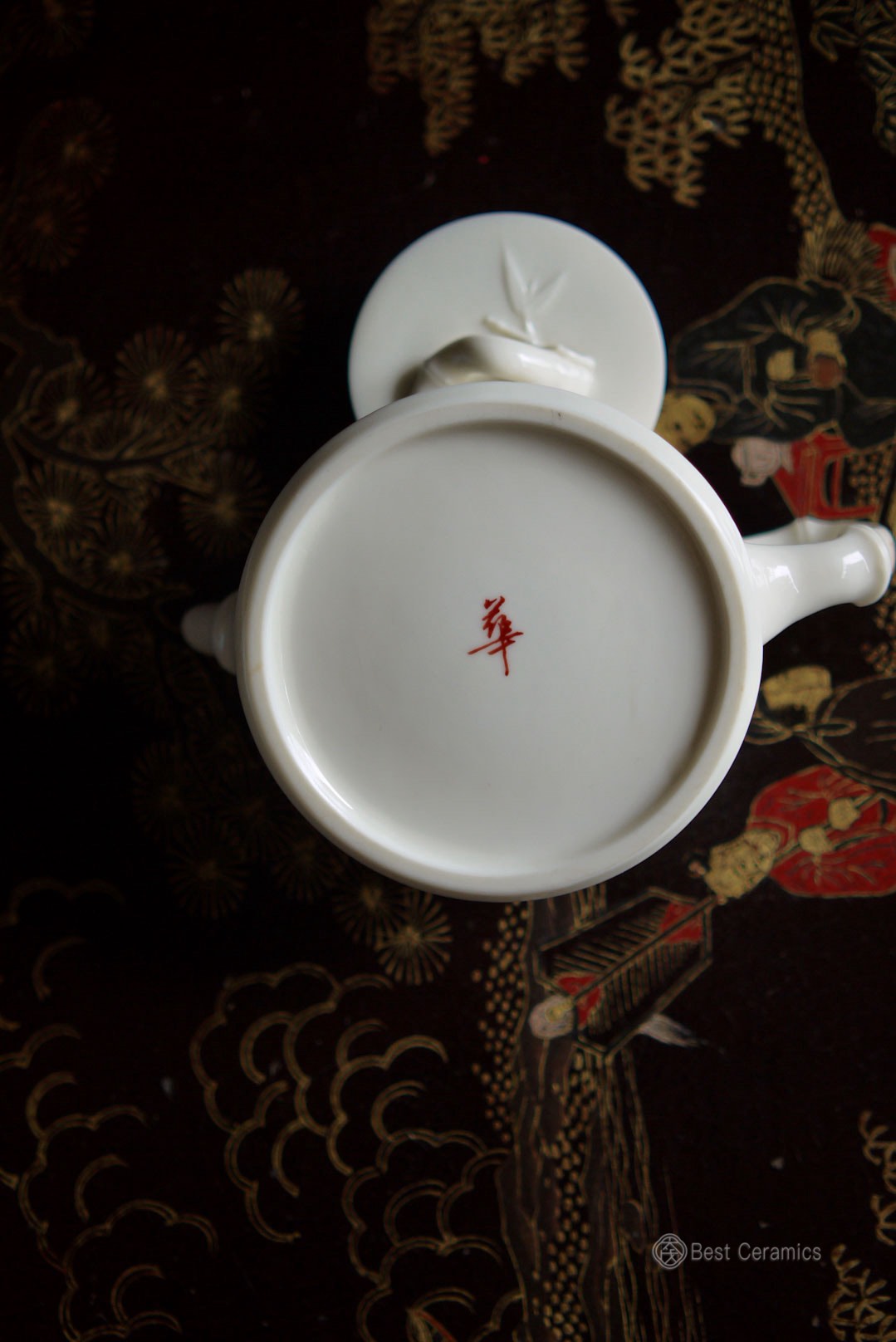 Ivory Jade Porcelain Teapot with Handwritten Poem Bamboo|Best Ceramics