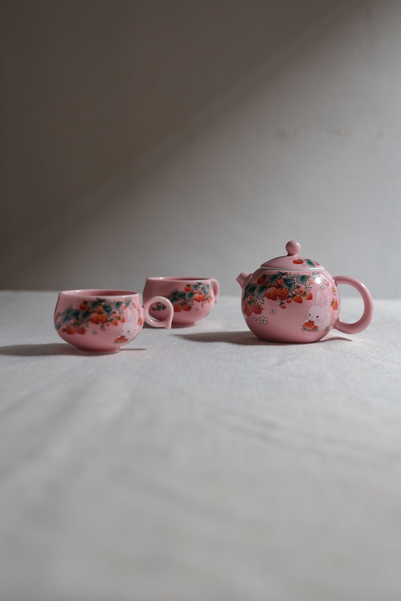 Strawberry Bunny Tea Collection | Matte Pink Hand-Painted Ceramic