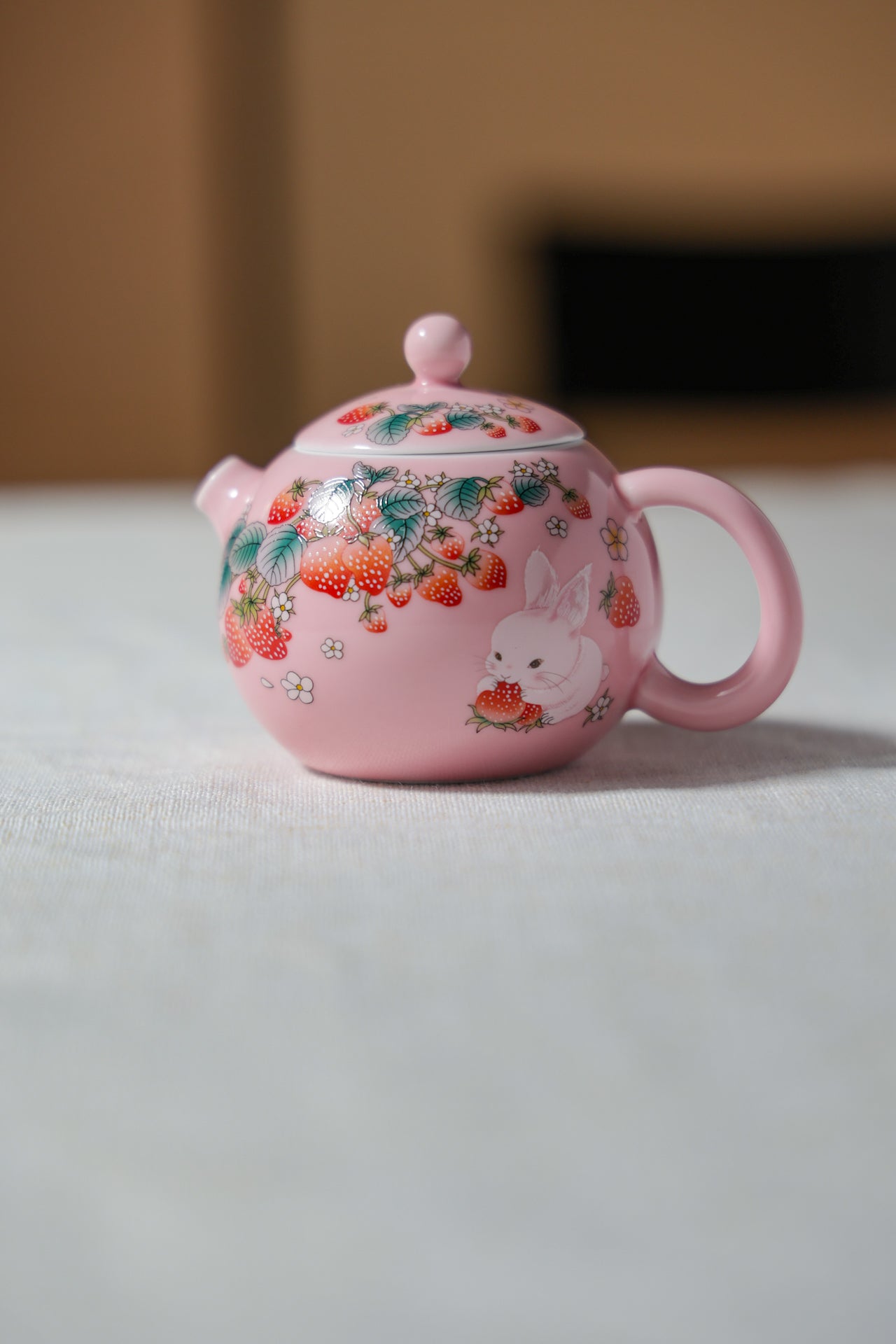 Strawberry Bunny Tea Collection | Matte Pink Hand-Painted Ceramic
