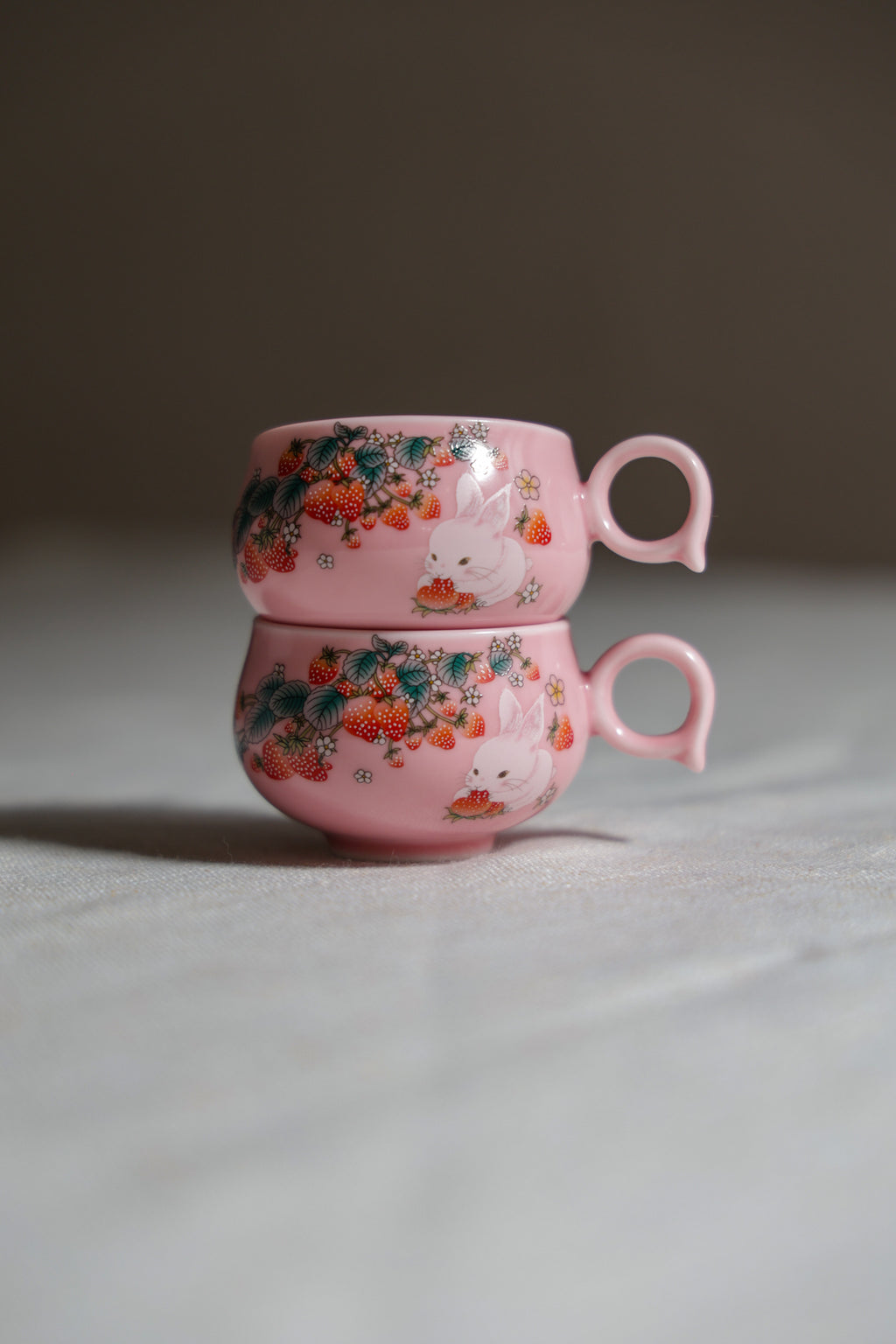 Strawberry Bunny Tea Collection | Matte Pink Hand-Painted Ceramic