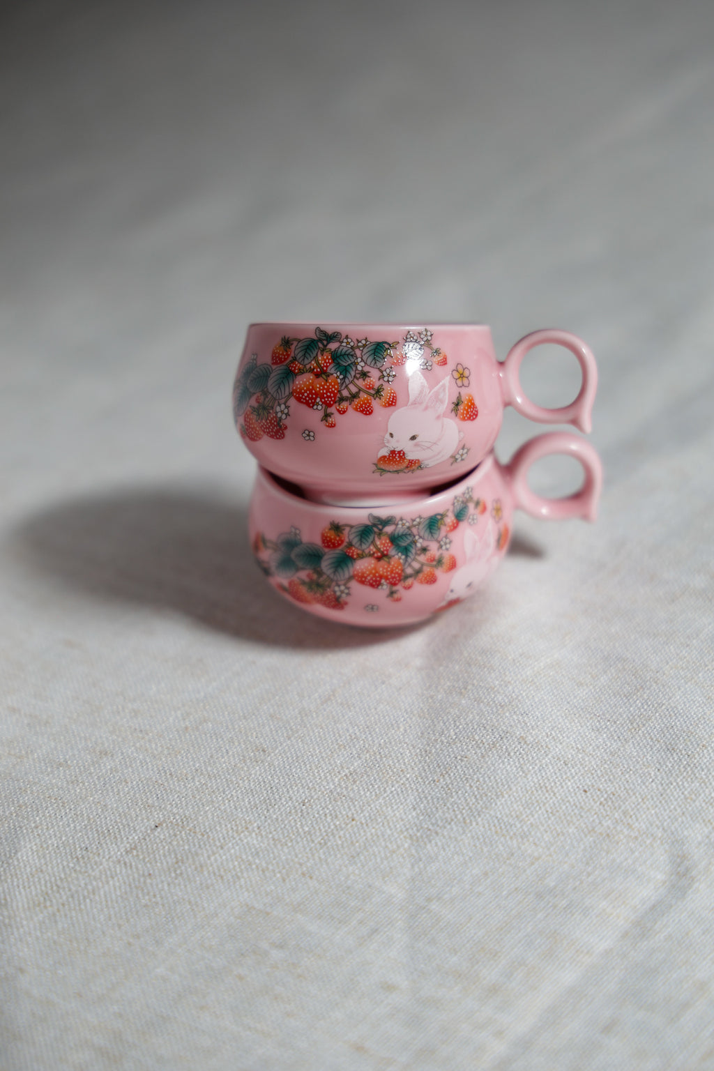 Strawberry Bunny Tea Collection | Matte Pink Hand-Painted Ceramic