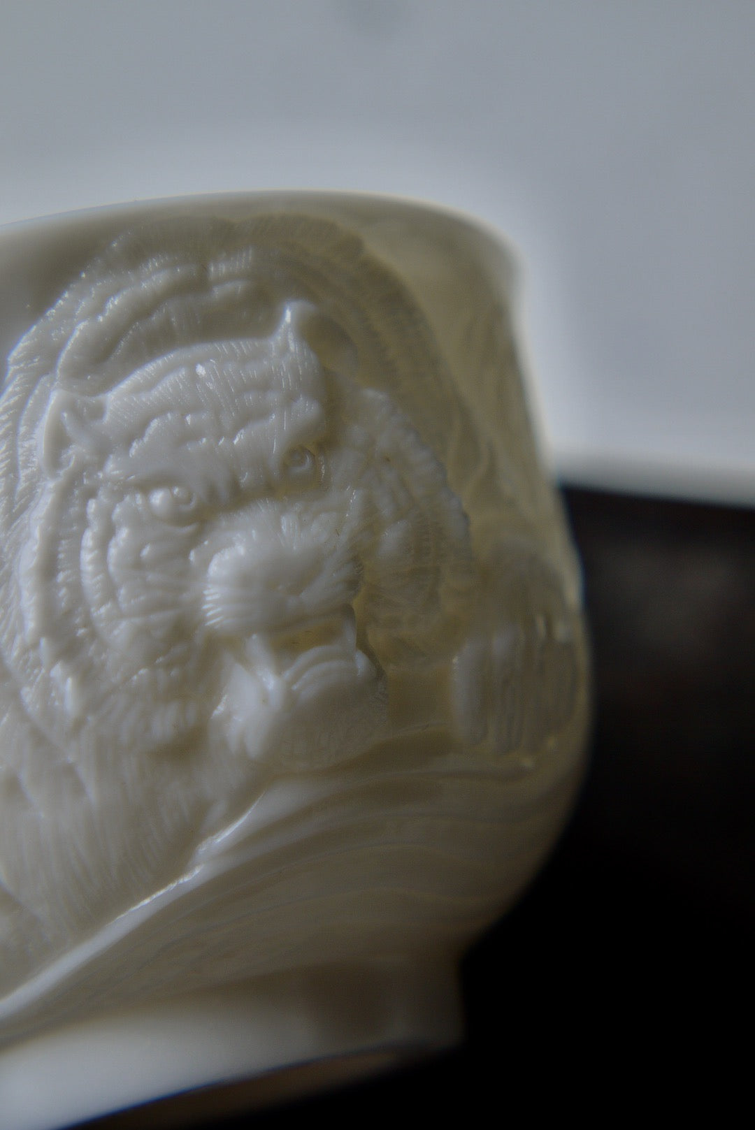 Dehua Jade White Porcelain Hand-Carved Tiger Blanc De Chine Teacup-Best Ceramics