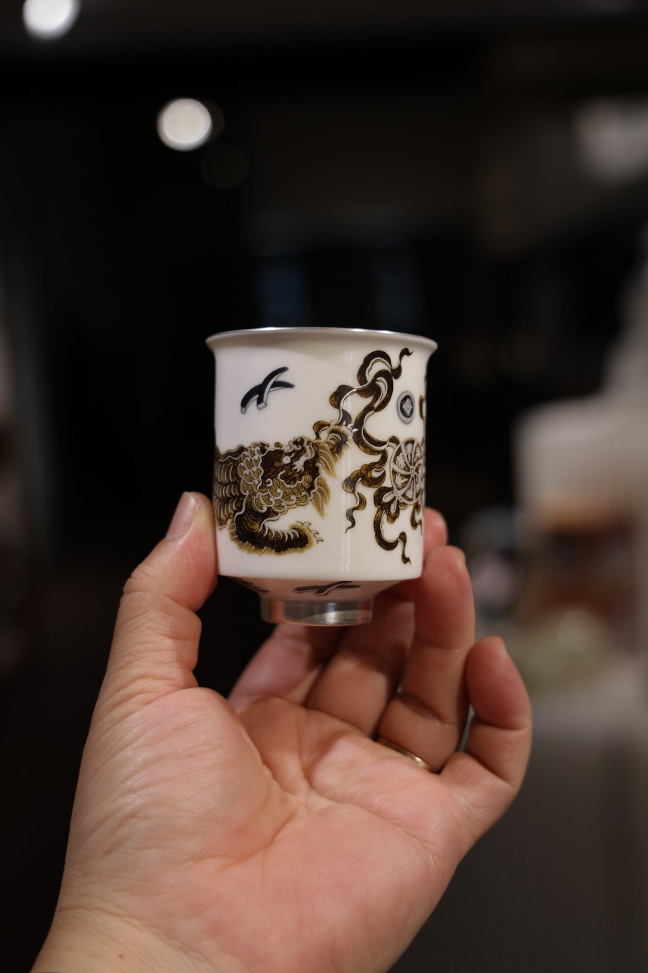 Wabi-sabi Guardian Silver Lion Jade Porcelain Teacup|Best Ceramics