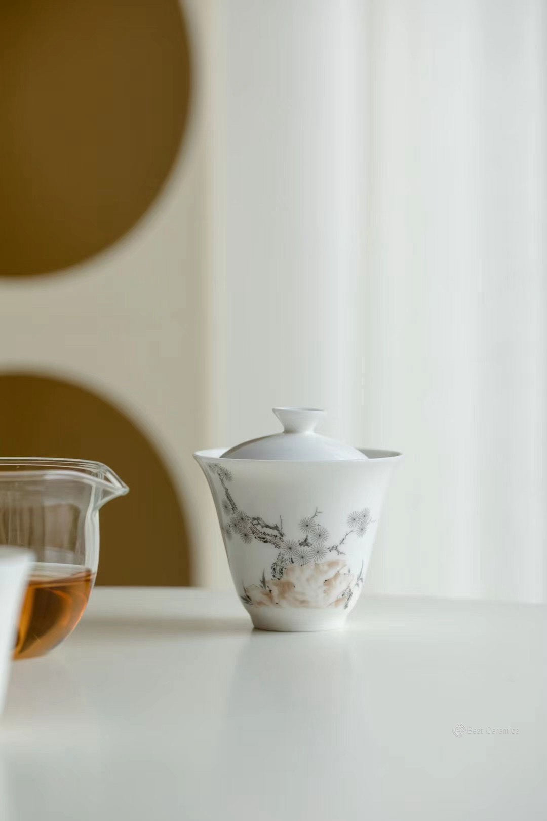 Hand-Painted Pine and Stone Tea Set