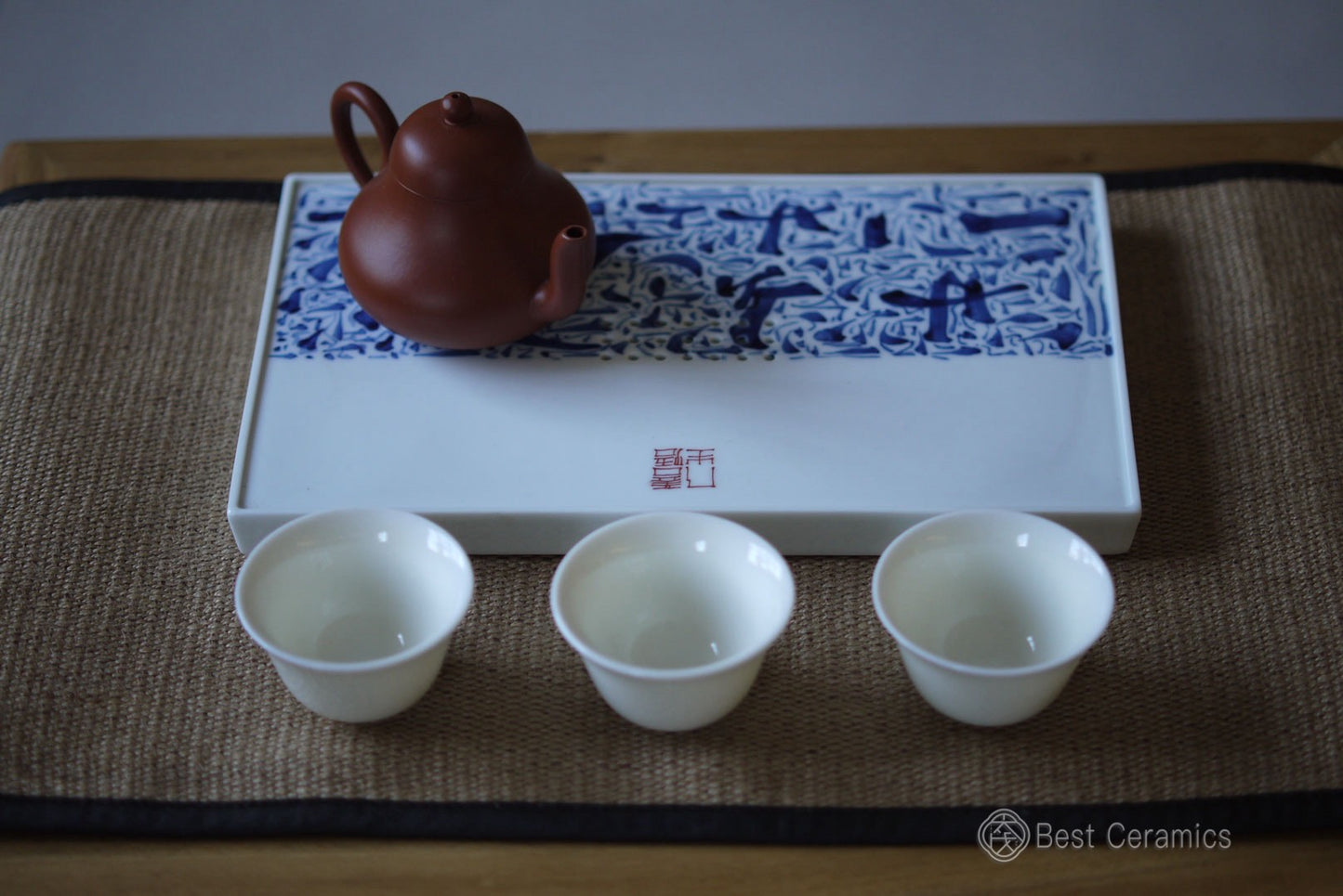 Dehua Blue And White Calligraphy Art Porcelain Tea Tray|Best Ceramics