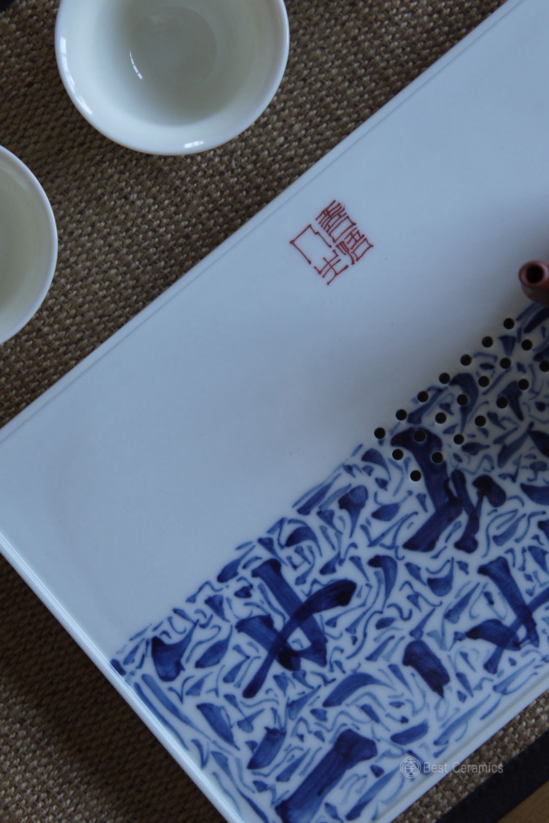 Dehua Blue And White Calligraphy Art Porcelain Tea Tray|Best Ceramics