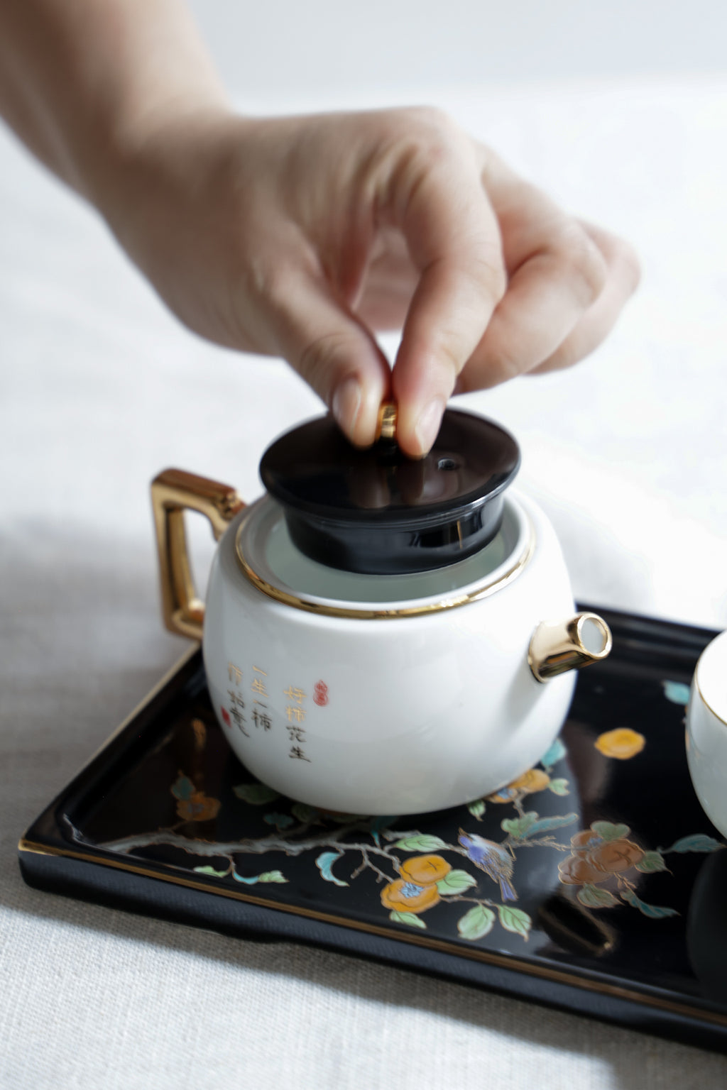 Auspicious Harvest Tea Set | Persimmon Teapot with 4 Peanut Cups