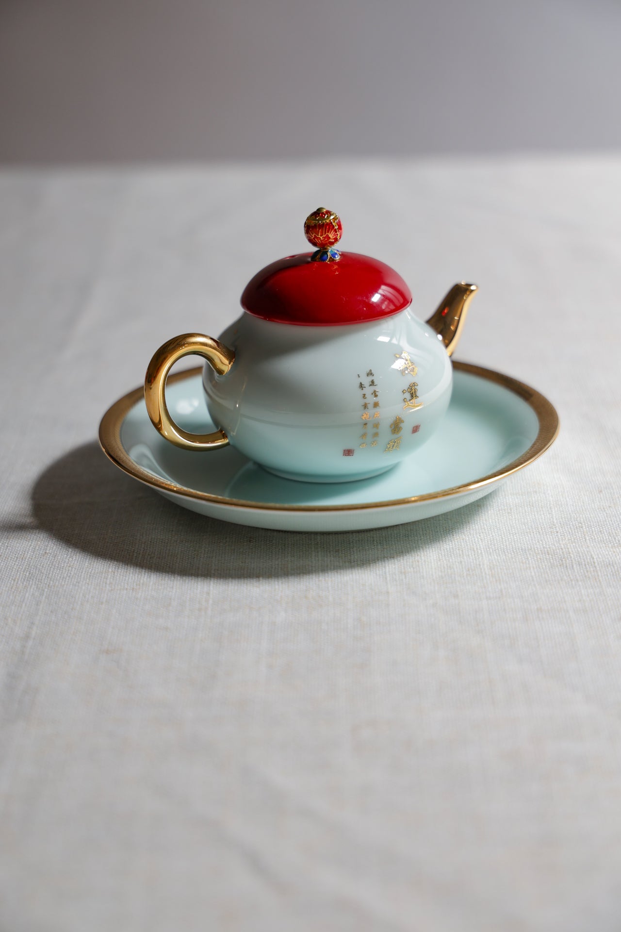 Luxuxcy Red Lids Great Lucky Painting Teapot And Teacup With Handle-Taiwu Gallery Best Ceramics