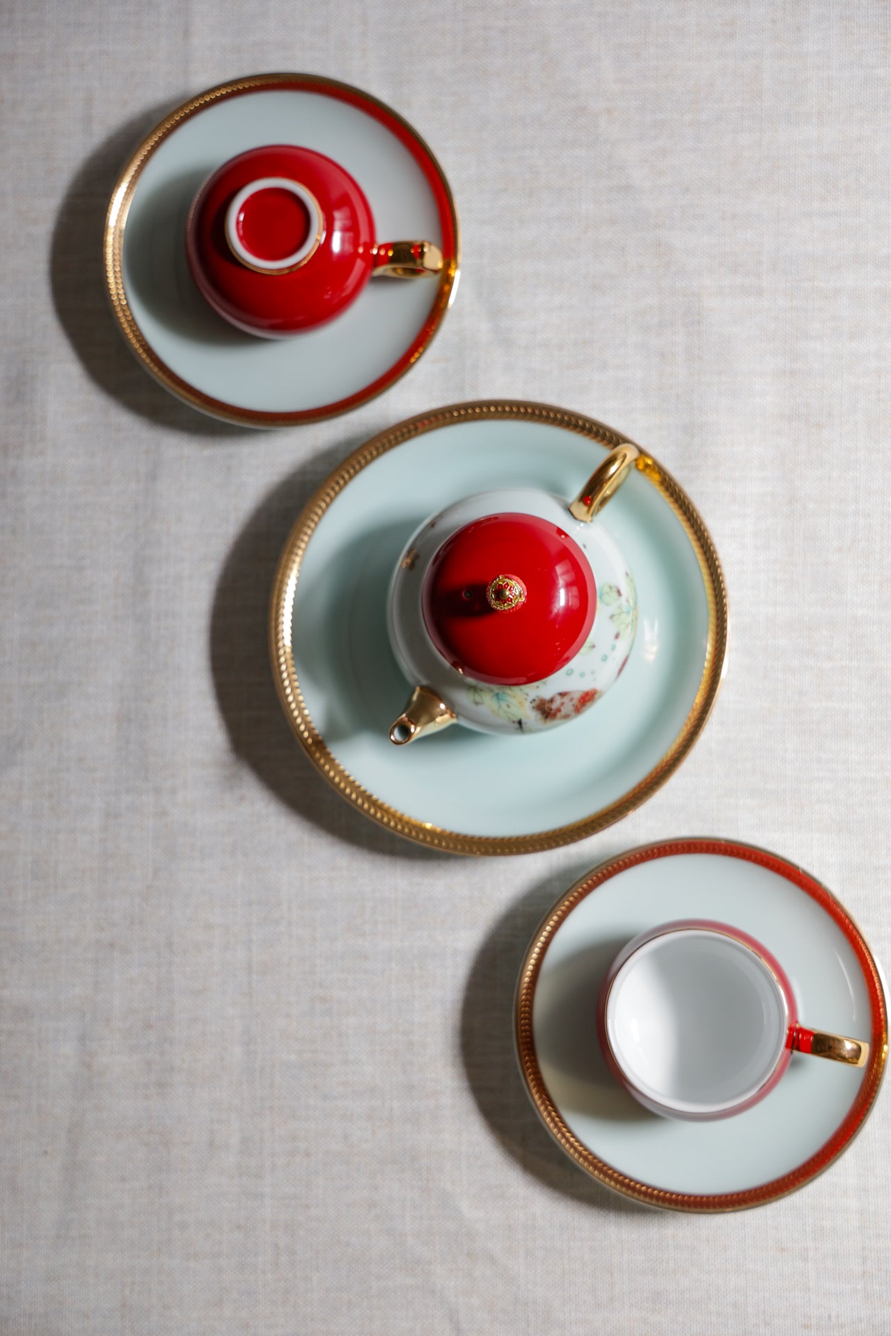 Luxuxcy Red Lids Great Lucky Painting Teapot And Teacup With Handle-Taiwu Gallery Best Ceramics